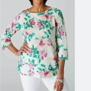 J JILL Floral Shabby Chic Linen Sweater Top Blouse Spring Summer XL New Tag Mom
